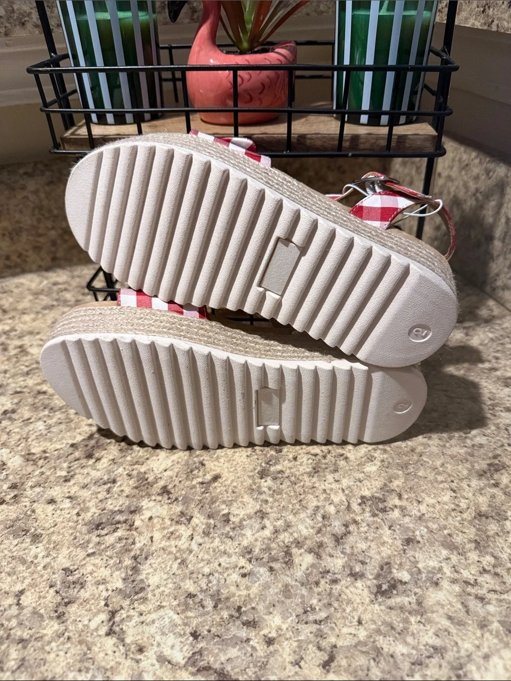 Cat & Jack Kids Daphne Red & White Gingham Bow 1” Platform Espadrille Sandal New
